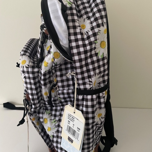 JanSport Black & White Checked Backpack With Daisy - Picture 2 of 7